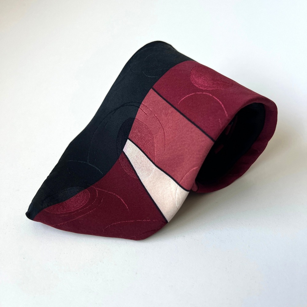 Henry Grethel Vintage Silk Tie Abstract Geometric Burgundy Black Italy